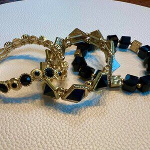 FIRM PRICE!  Black and Gold Tone Stretch Bracelet Set (3)